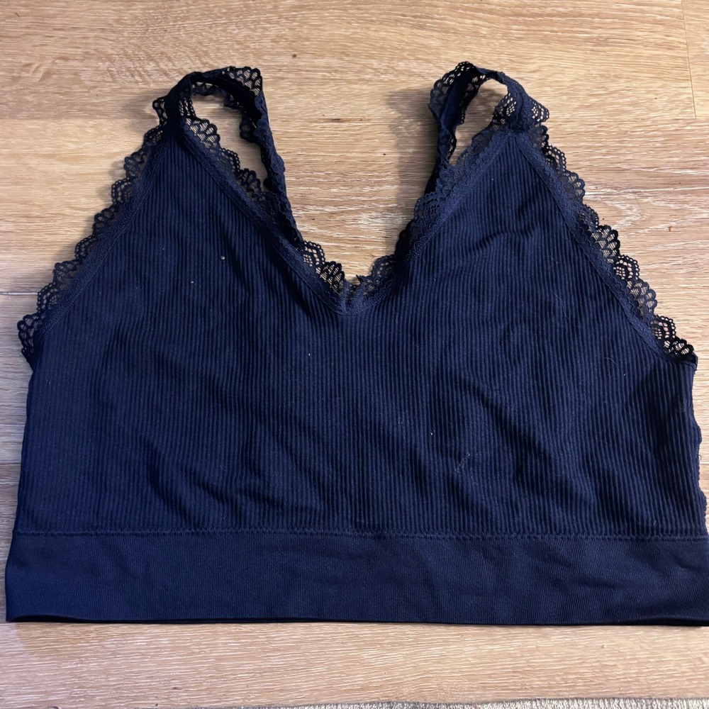 Maurices Navy Blue Ribbed Lace Trim Bralette V-Neck Seamless Cami Top 2X RN51783